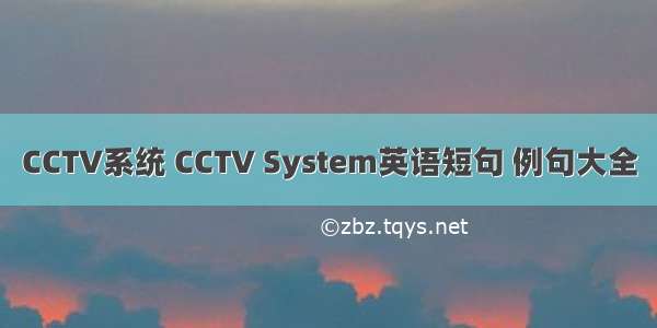 CCTV系统 CCTV System英语短句 例句大全