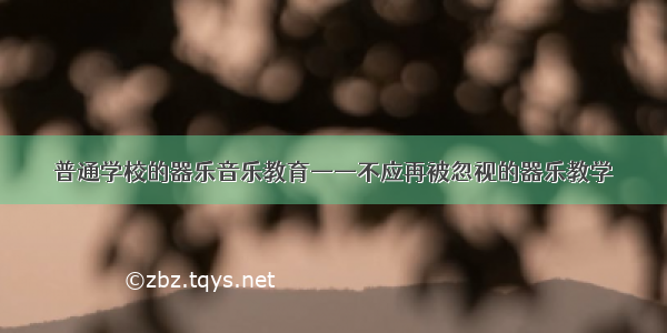 普通学校的器乐音乐教育——不应再被忽视的器乐教学