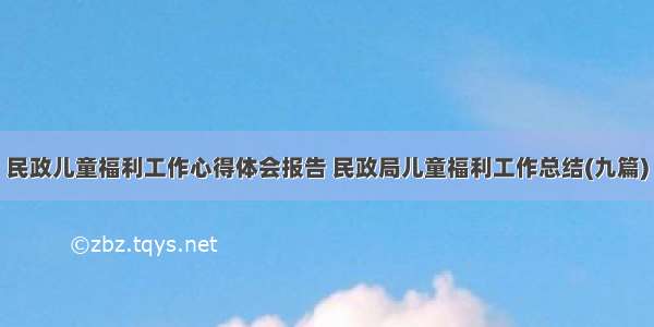 民政儿童福利工作心得体会报告 民政局儿童福利工作总结(九篇)