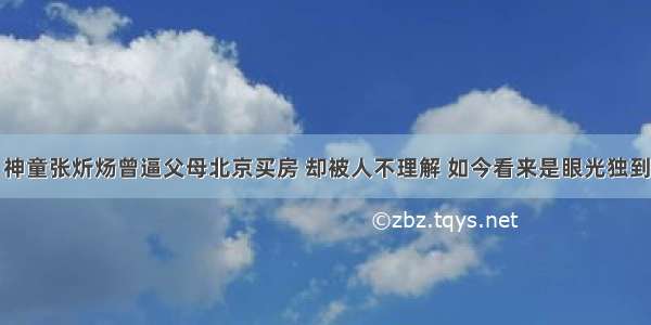 神童张炘炀曾逼父母北京买房 却被人不理解 如今看来是眼光独到